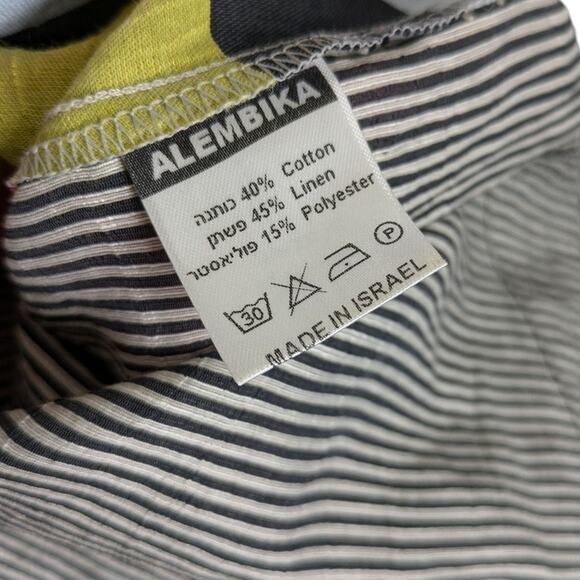 Alembika Mixed Print Media Striped Linen Top Small Multicolor Lagenlook Artsy - Picture 9 of 11